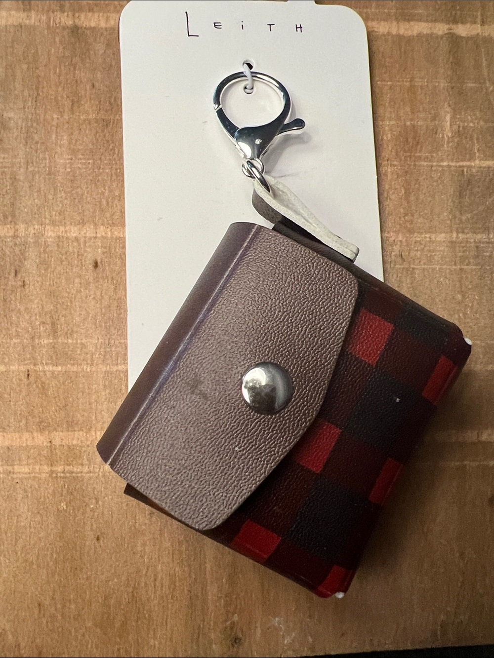3/$18 Leith Brown & Red Check Key Pouch Lot 3007